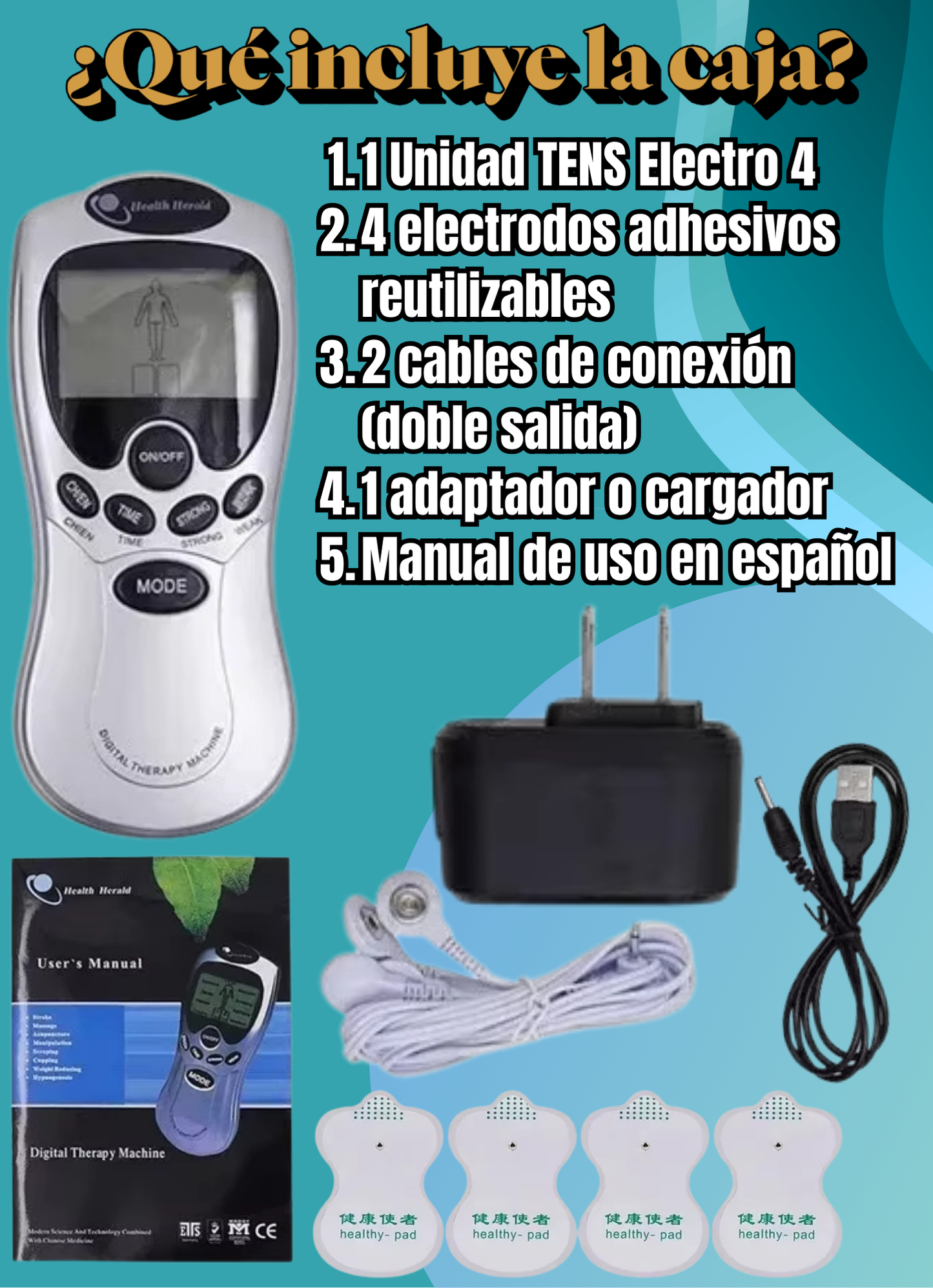 TENS CON 4 ELECTROESTIMULADOR