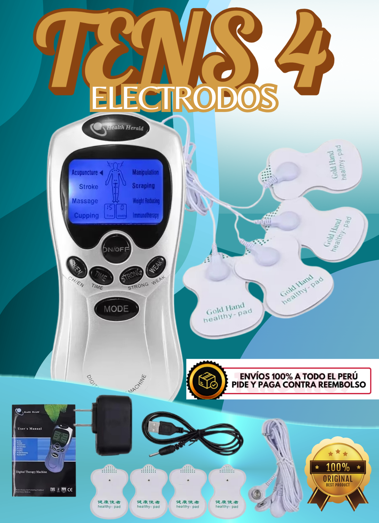 TENS CON 4 ELECTROESTIMULADOR
